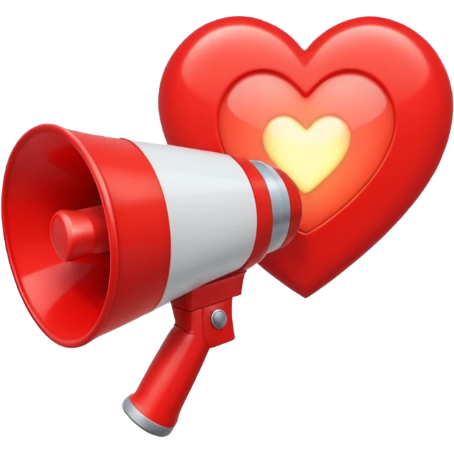 megaphone with a glowing heart coming out emoji