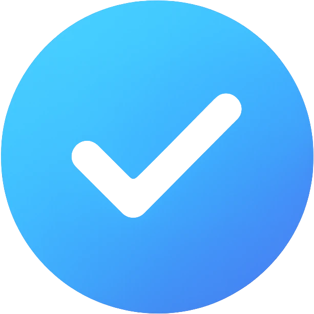 colorful style Instagram verified badge, blue gradient circle with white check mark, no text, transparent background emoji