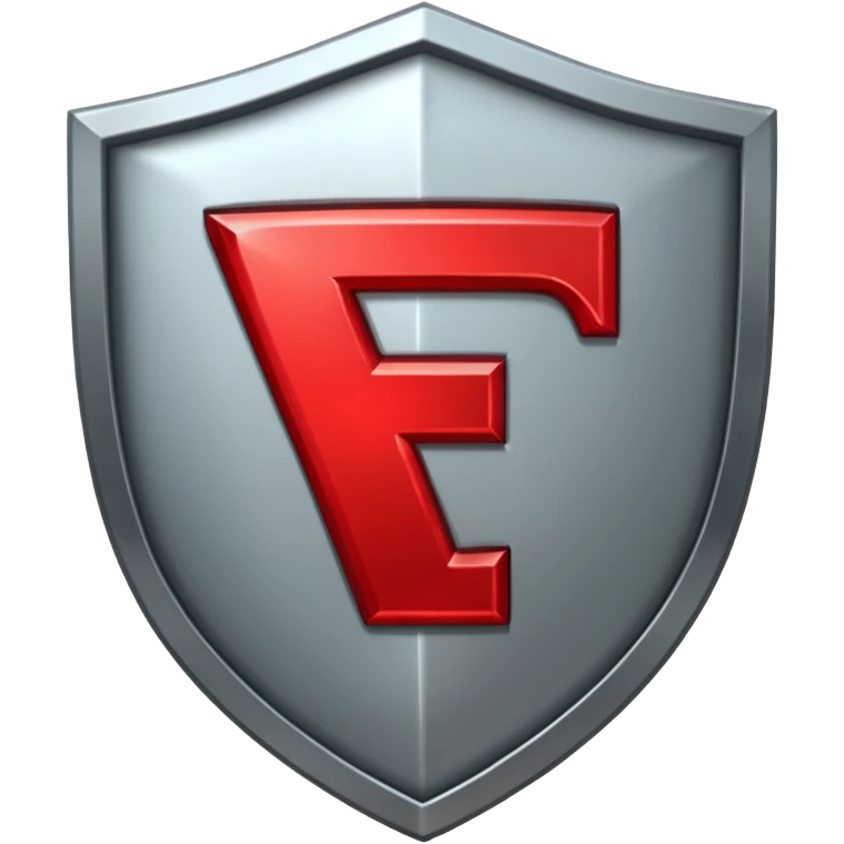 a metallic shield with a red letter "E" emoji