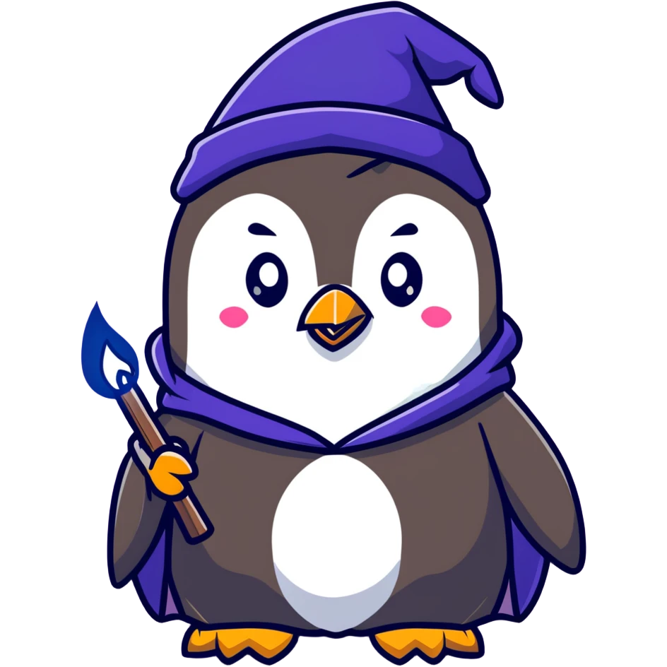 cute penguin as a powerful wizard casting a spell emoji