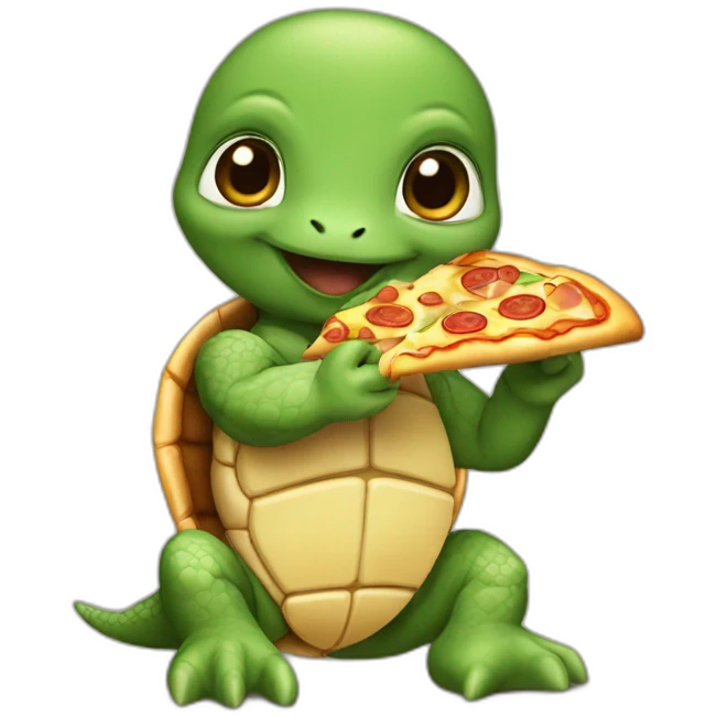 Baby turtle ninja eating pizza emoji