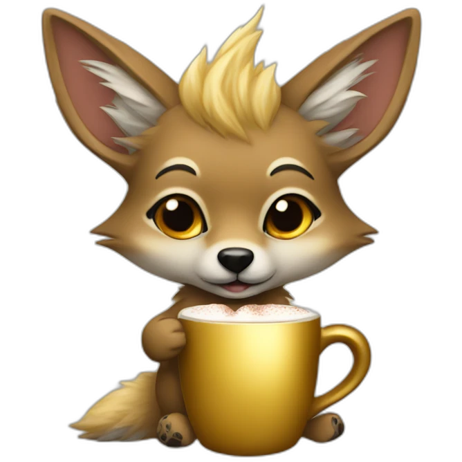 Jackal whit gold furr holding hot cocoa emoji