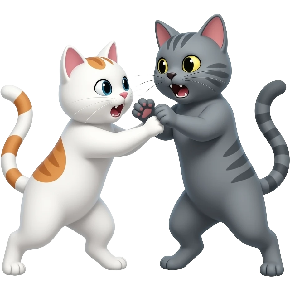 Gato blancoo y gato gris peleando emoji
