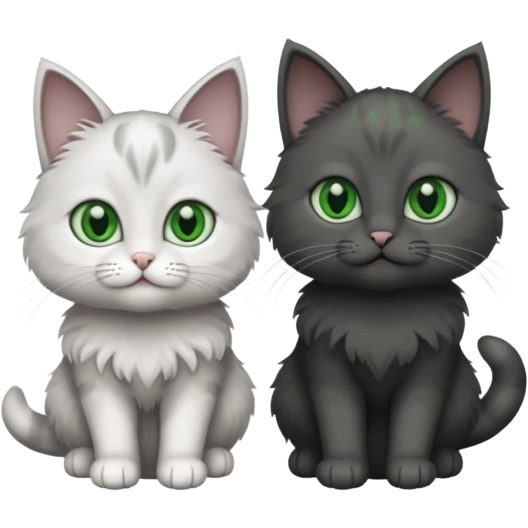 2 different coloured small cats including a dark grey and white and a completely solid dark grey with green eyes and only white paws emoji