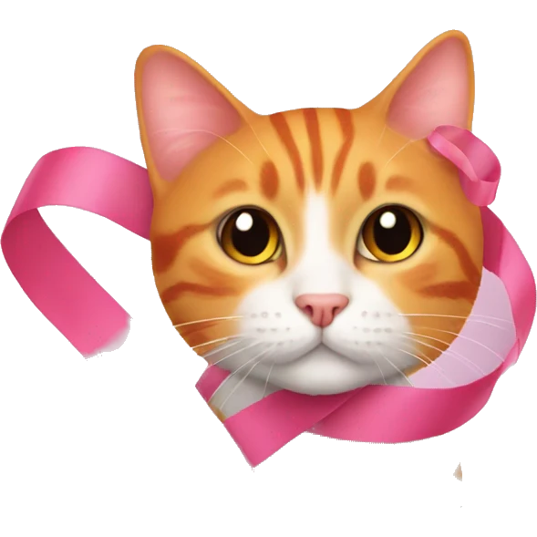 Pink ribbon with orange cat emoji