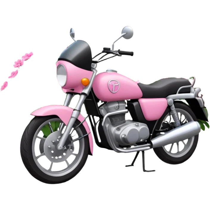 A flowerbed with pink flowers in it and behind it standing a place to parc motorcycles with three motorcycled emoji