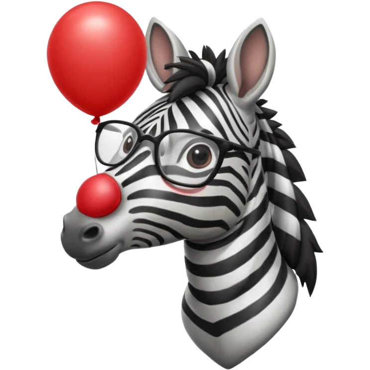 zebra holding red balloon in hand with glasses emoji
