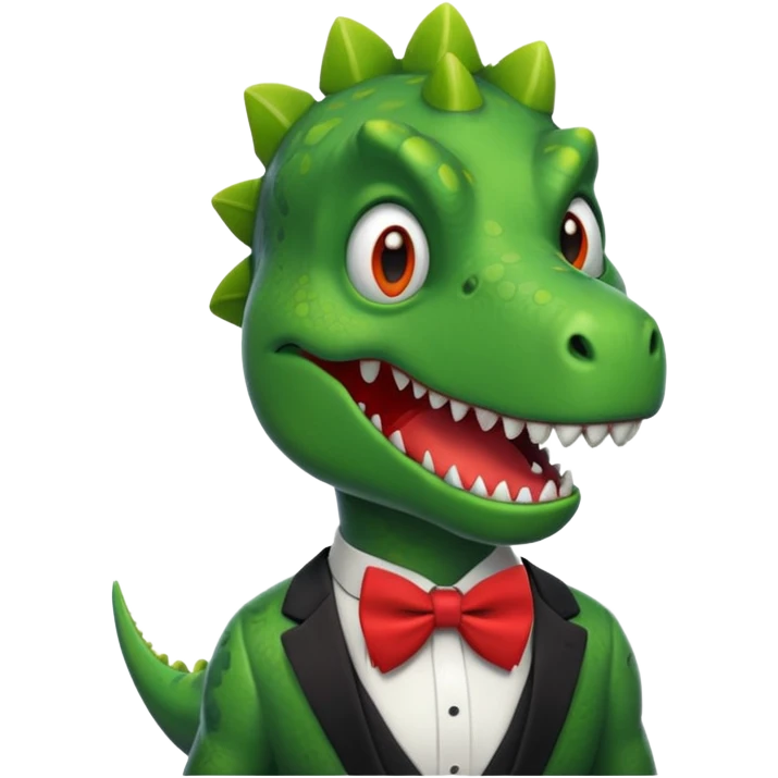 Dinasaur with a funny face and a bowtie emoji