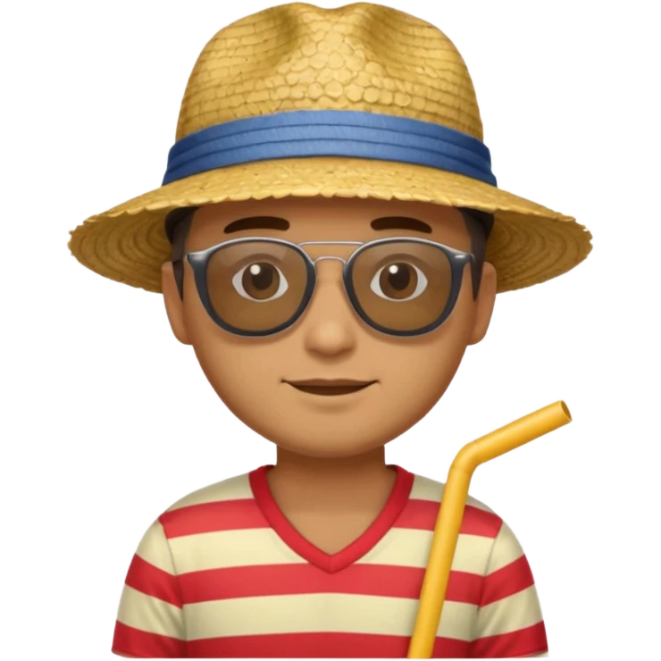 man with striped clothing sun glasses and straw hat emoji