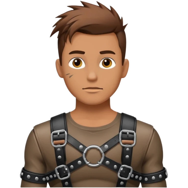 Brown haired guy in punk chest leather fashion harness emoji