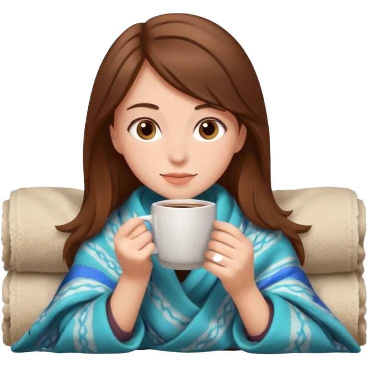 Brown hair Girl drinking coffee, with a cozy blanket emoji