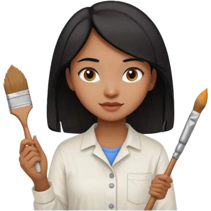 black haired light brown skinned painter girl with canvas emoji