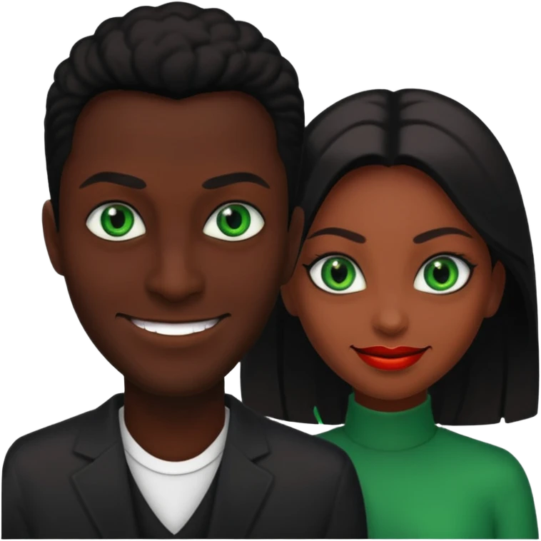 two evil persons (male and female) with devilish smile and black face and green eyes emoji