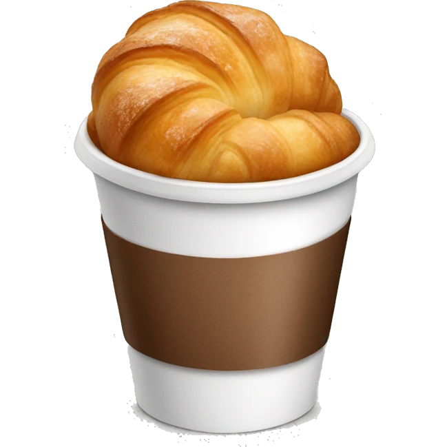 Disposable cup with cappuccino and croissant emoji