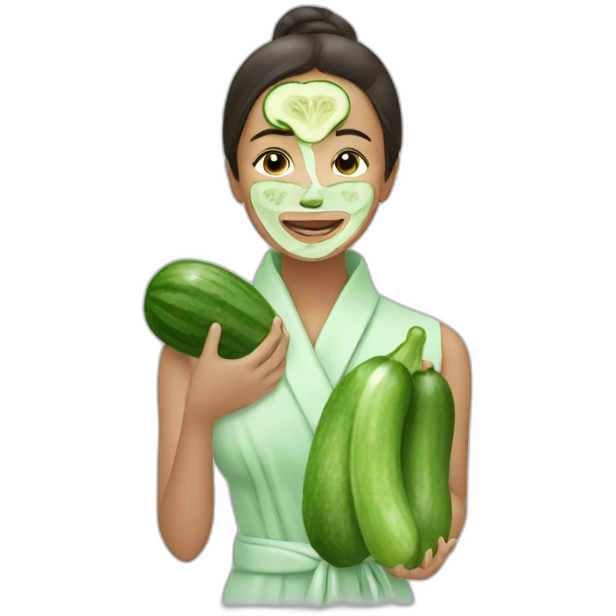 Girl with robe applying a cucumber mask emoji