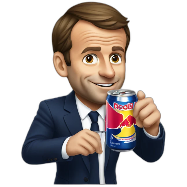Emmanuel macron drinking a can of redbull emoji