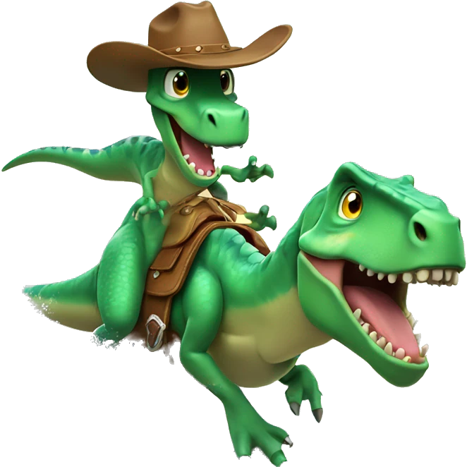 rex dinosaur surfing a wave dressed as a cowboy and his hat is green emoji