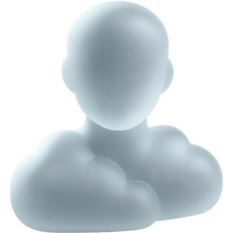 faceless human figure, facing straight, made of white convex clouds, shoulder length, no shadows, matte glass style emoji