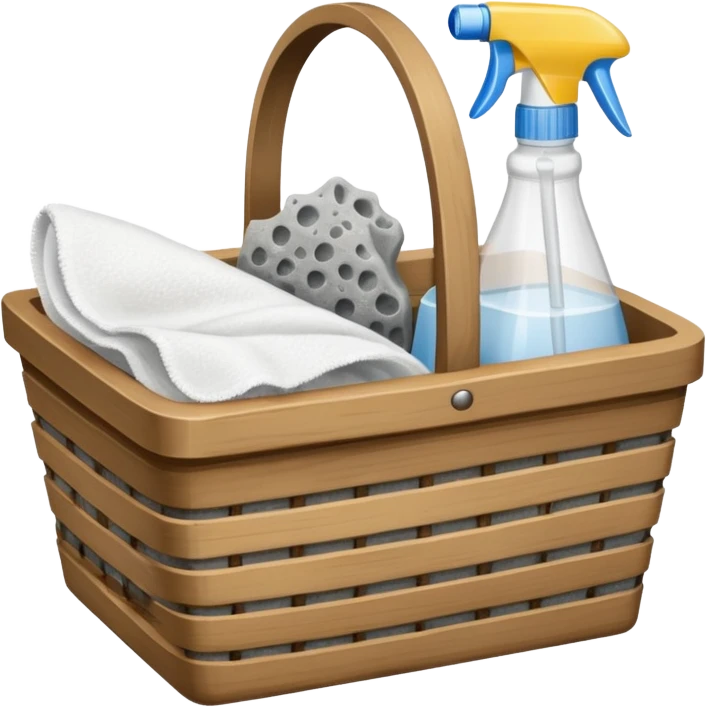 سلة تنظيف خشبية  بأغراض الوانها أبيض و رمادي  emoji