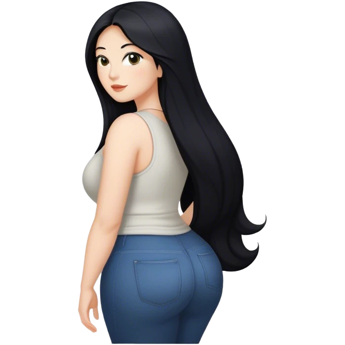 caucasian Beautiful Buxom black long hair back booty sfw emoji