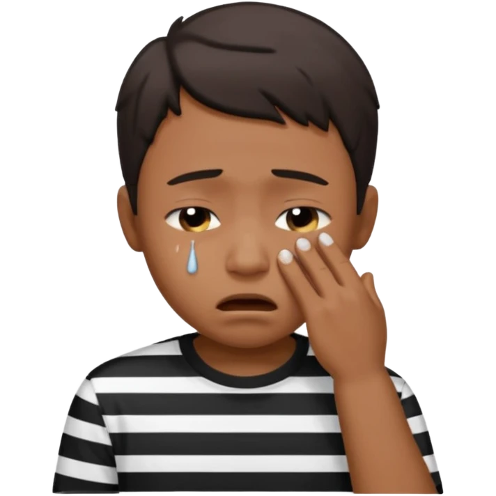 Tişörtü siyah beyaz çizgili ağlayan çocuk erkek emoji