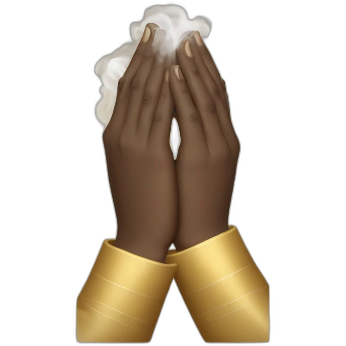 Hands in prayer with smoke around and the tips of the fingers  emoji