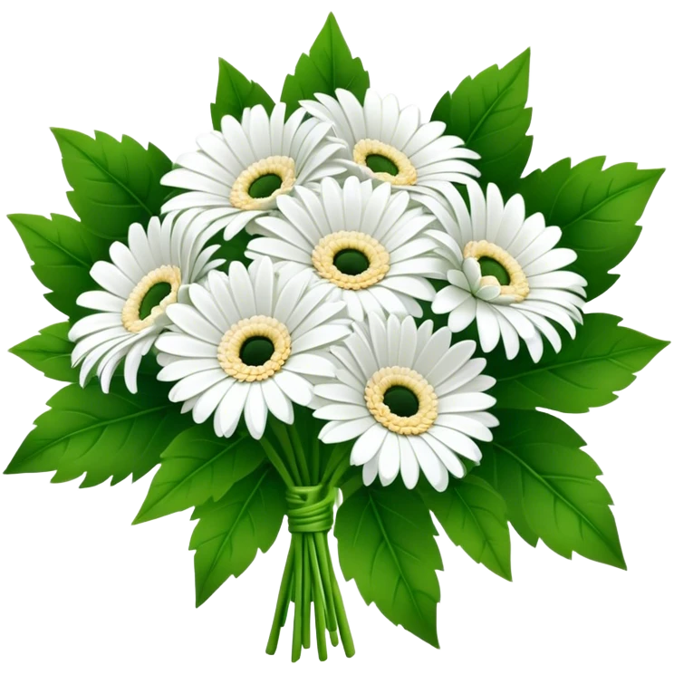 bouquet White Gerbera Daisy, luxuriant, leaf, bud emoji