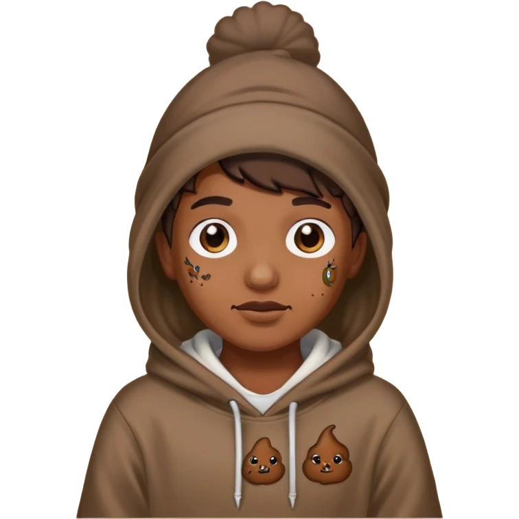 Какашечный человек в какашечной кепке и худи с татуировками emoji