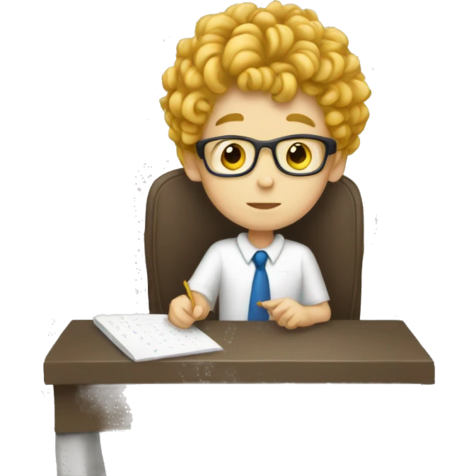 white curly boy taking math test emoji