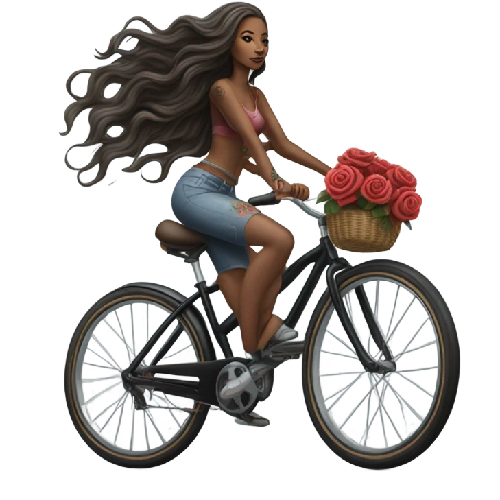 Hyper Realistic beautiful woman model with a small rose tattoo riding a bike emoji