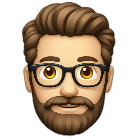 Geek avec des lunettes et cheveux brun un peu de barbe uniquement sur le bas et surtout pas de moustache avec des cheveux lisse emoji