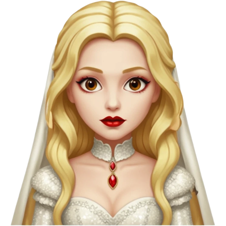 Marishka, Bride of Dracula from Van Helsing with long golden blonde hair, ivory sequin outfit emoji