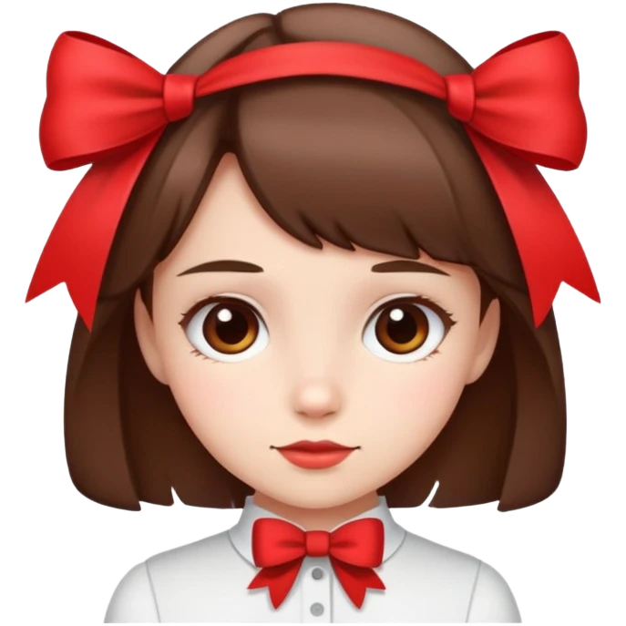 short Brown haired girl wearing red  bow emoji