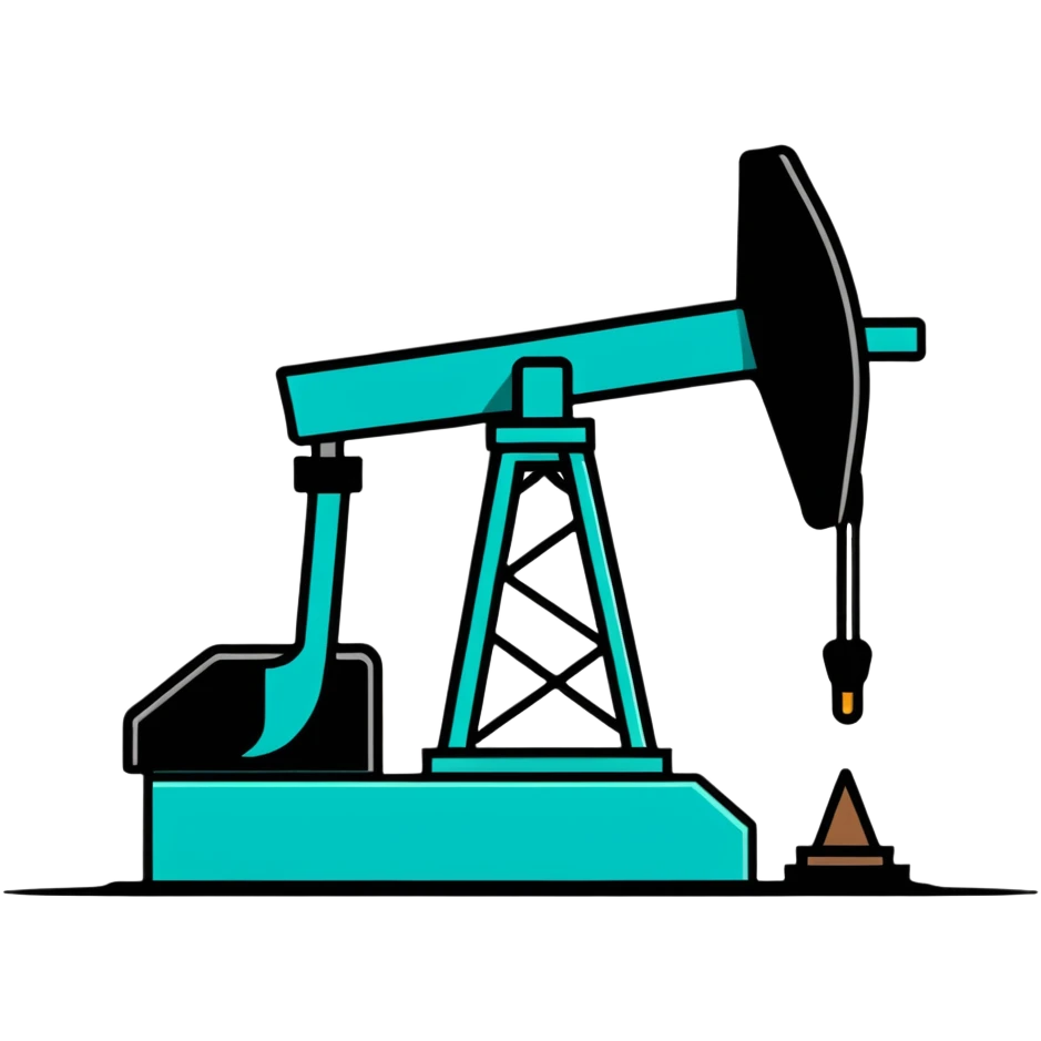 Oil pumpjack (nodding donkey), minimalist design with soft gradients in sky blue, teal green, white, and light gray emoji