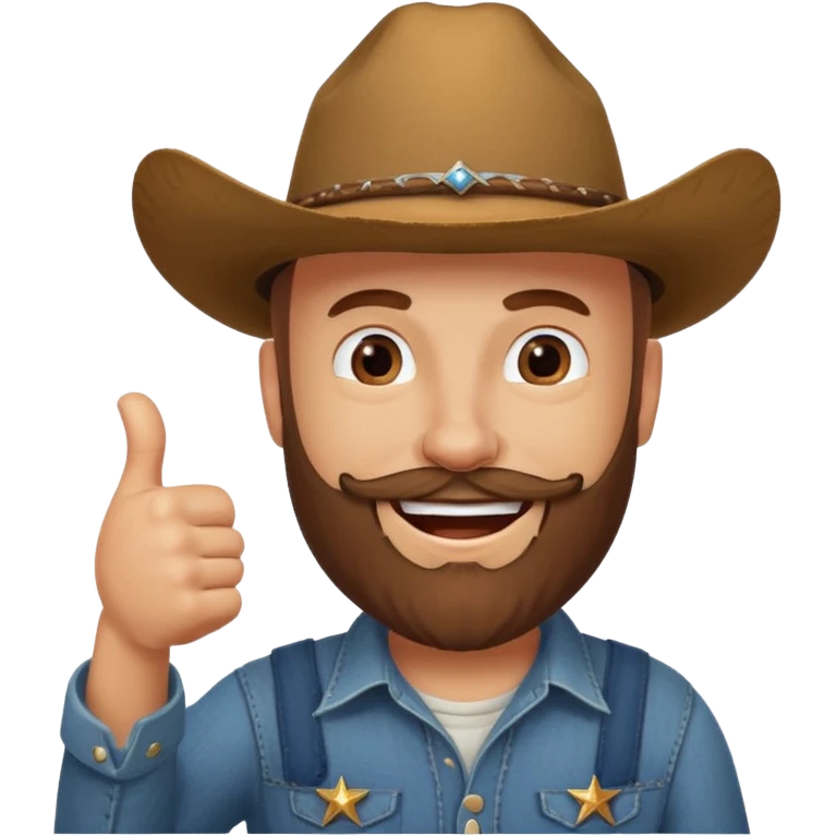 Bald country guy wearing a cowboy hat with a beard that’s brown kinda old holding his thumb up and smiling emoji