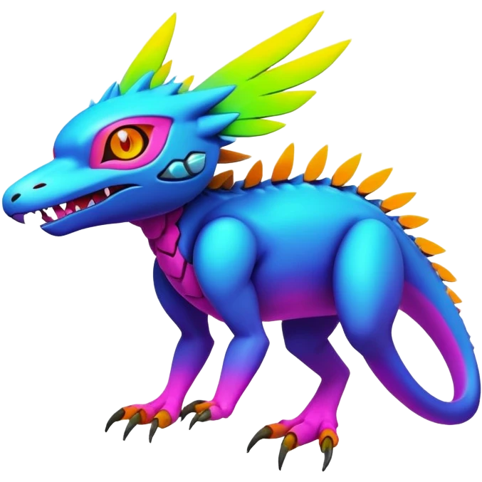 Tropical lush warm-colored modern colorful neon-colored cyber-Fakémon-Digimon-Trico-creature emoji