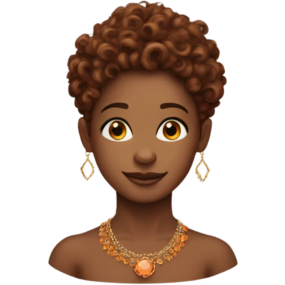 brown giro with brown orange curly hair, long lashes and gold jewlery  emoji