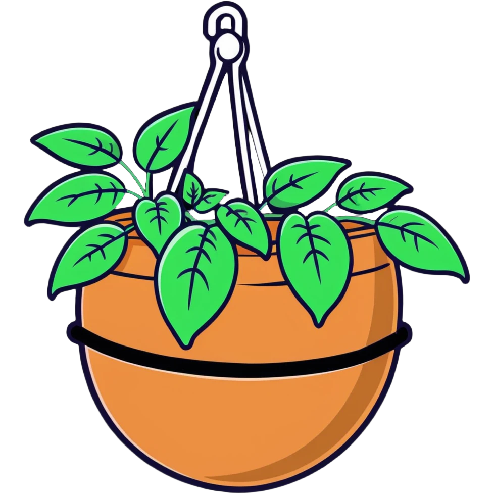 Plectranthus Verticillatus creeping charlie plant with trailing vines and large round coin-shaped leaves in a coconut fiber hanging basket emoji