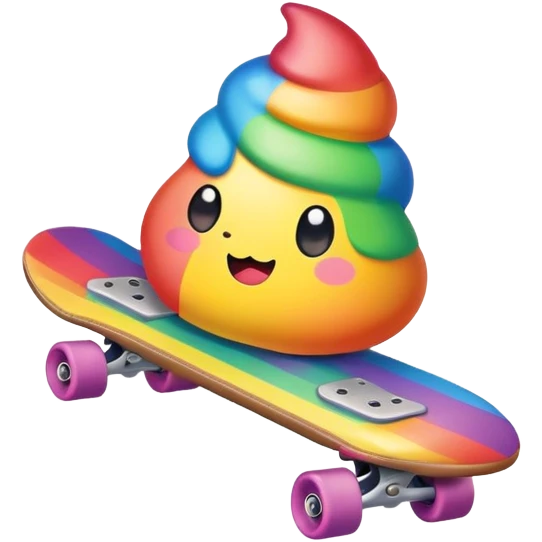 rainbow kawaii Poop skateboarding  emoji