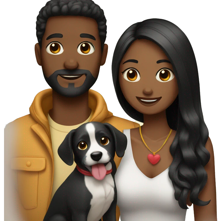 Pareja con perro negro  emoji