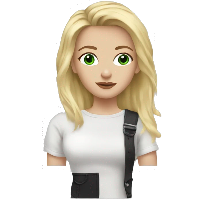 blonde hair girl, green eyes, black lashes, white top, baggy jeans  emoji