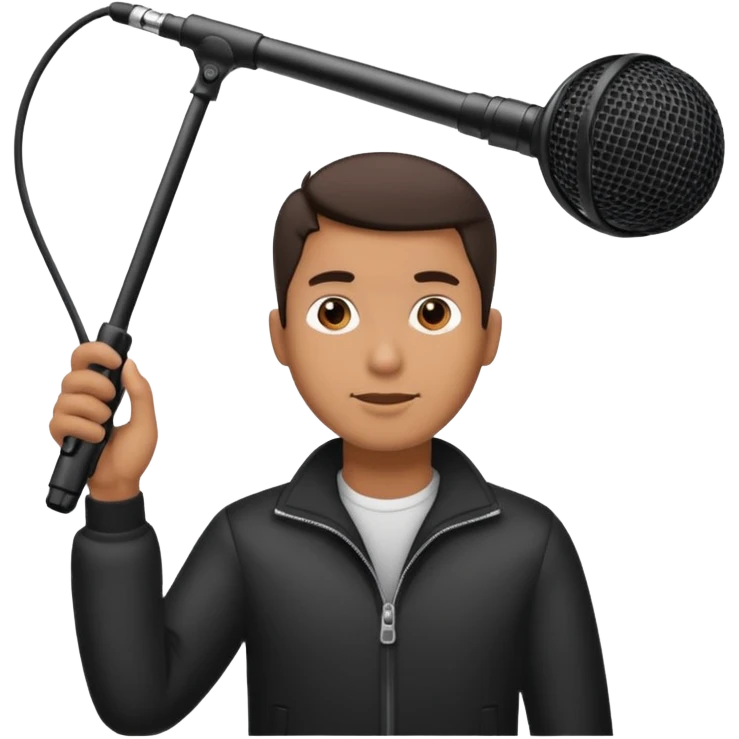 man holding a long over head boom microphone emoji