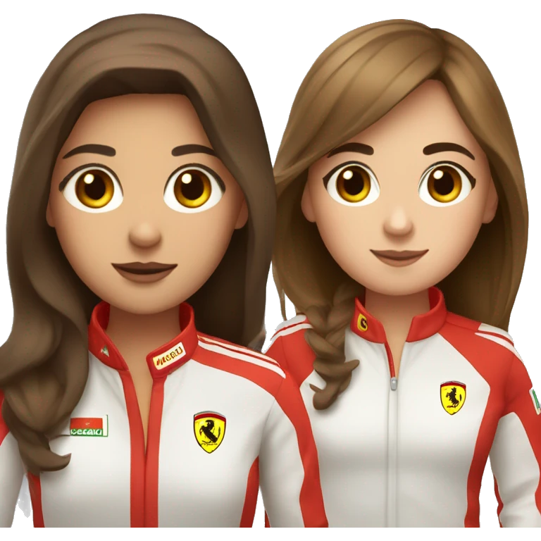 two girls with brown hair and eyes who are f1 ferrari fans emoji