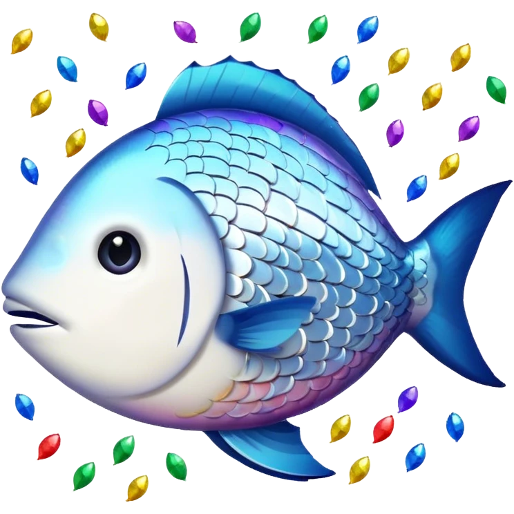 white fish surrounded by confetti emoji