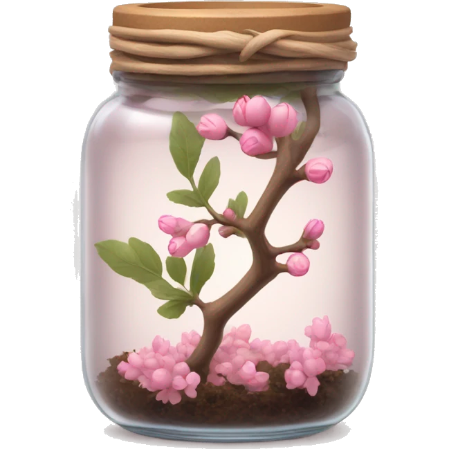 Delicate big twig with pink buds in a transparent jar emoji