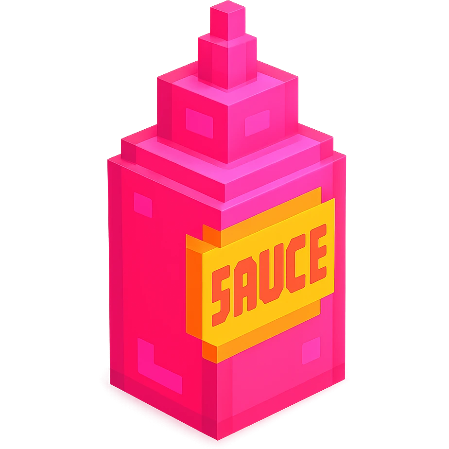 сделай соус из фастфуда розовый светящийся с надписью sauce, no background  emoji