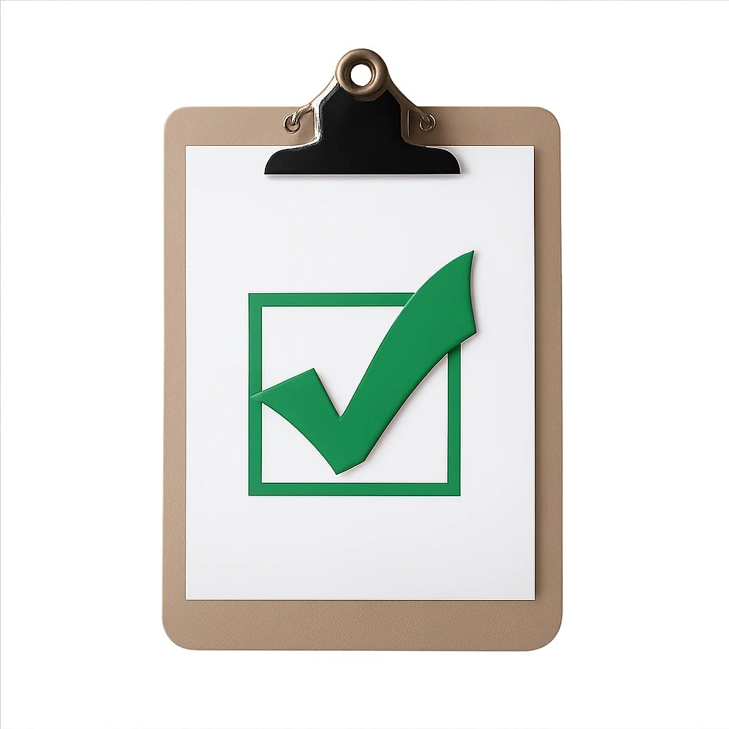 Make the background transparent, keep the realistic clipboard with a single checkmark unchanged. emoji