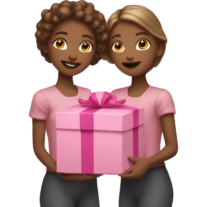 Two tan girls holding a pink box  emoji