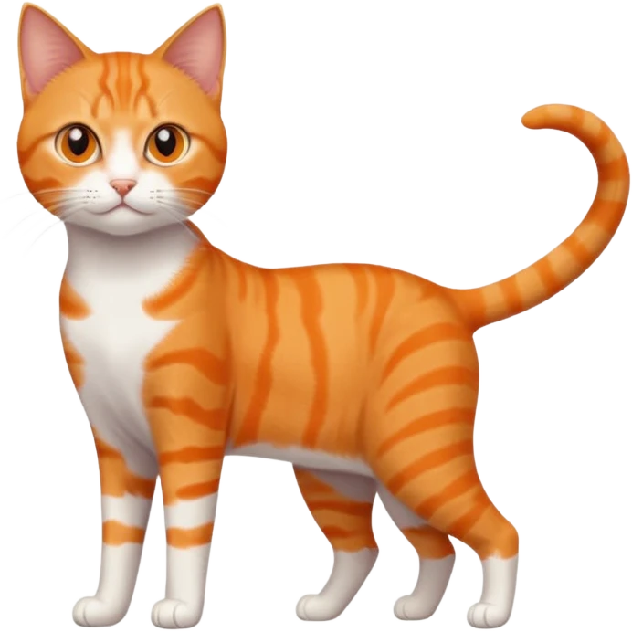 full body solid orange domestic shorthair slim cat with yellow/orange eyes playing emoji