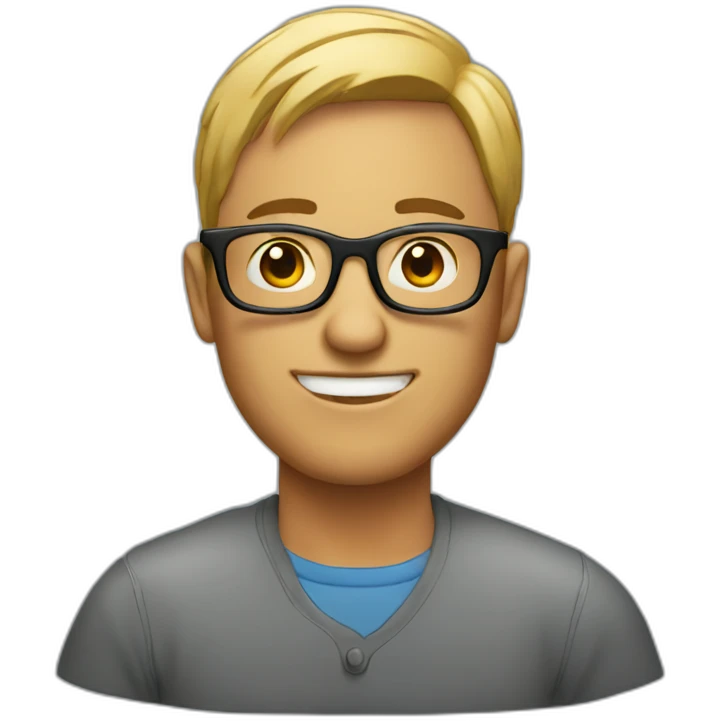 man with laptop in front wearing round glasses emoji
